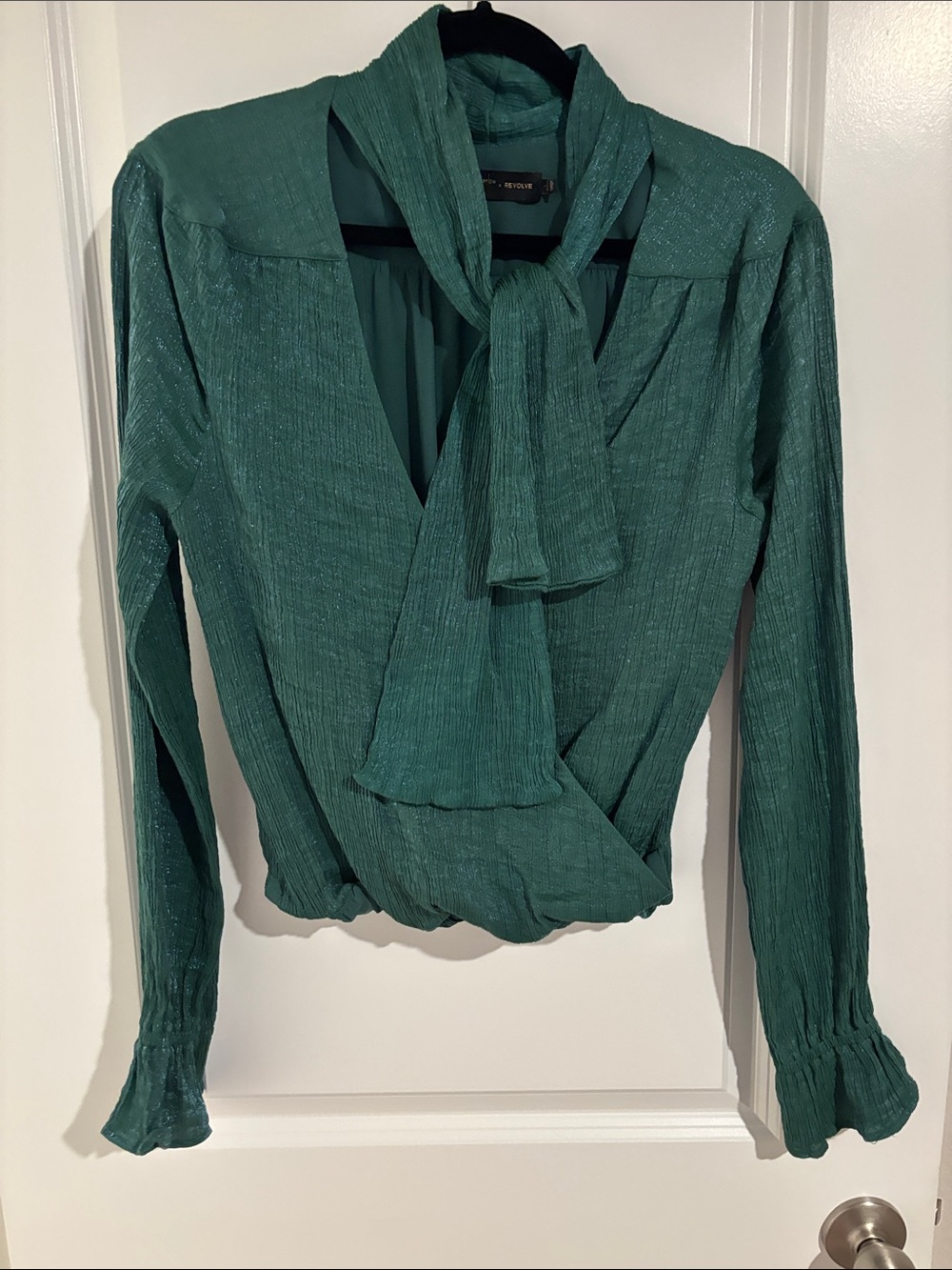House of Harlow 1960 Teal Tie-Neck Wrap Blouse